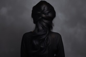 Rear view of a girl with flowing long black hair, care and hair care concept - Powered by Adobe