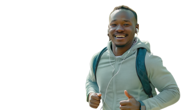 A happy young african man running.