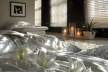 A peaceful relaxation corner. Contemporary black and white interior design.