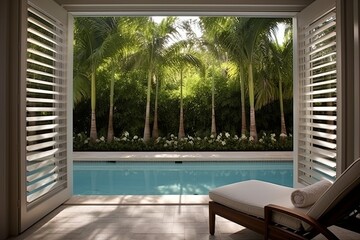 Modern Villa Oasis: Plantation Shutter Windows, Sliding Doors, and Pool Paradise