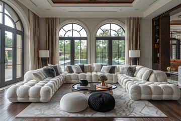 A contemporary living room. Black and white interior design.