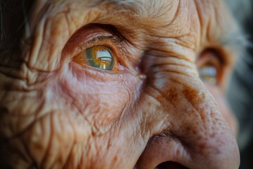 Das Auge einer sehr alten Frau in Nahaufnahme  - obrazy, fototapety, plakaty