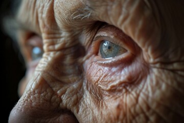 Das Gesicht einer sehr alten Frau in Nahaufnahme 