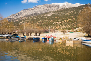 Decorated day-trip boats in Işıklı Lake in Denizli's Çivril district. Isıkli Lake is flooded with visitors during lotus time. It is also a popular lake for hunters.