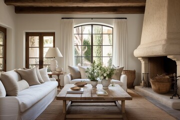 Fototapeta premium Rustic Mediterranean Farmhouse: Warmth in Wood and White