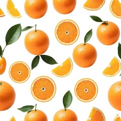Fresh Orange With Leaf Beside Sliced Segments on a White Background