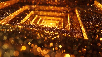 A golden, glittering abstract background resembling a circuit board