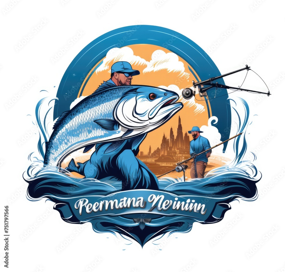 Wall mural fishing tournament illustration template for logo and t shirt print