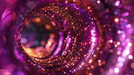 A vibrant display of glittering purple and gold bokeh lights