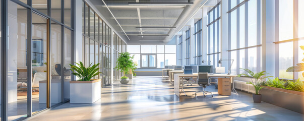 modern office interior. free open work space with large panoramic windows. work room in modern design.office foyer