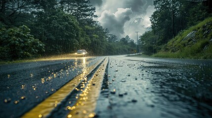 storm rain road - obrazy, fototapety, plakaty