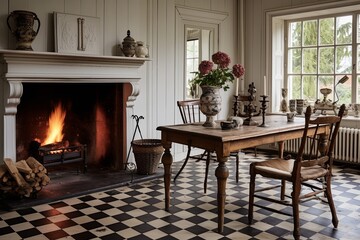 Scandinavian Hearth: Rustic Home with Checkerboard Floors & Cozy Textiles