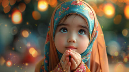Cute hijab girl praying dua in ramadan kareem