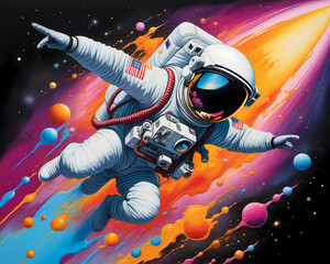 spaceman in colorful space - drawing