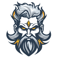 Male god Zeus esport vector logotype, logo Zeus, icon Zeus, sticker Zeus, symbol Zeus, emblem Zeus, thunder