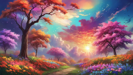 Sunset in the forest