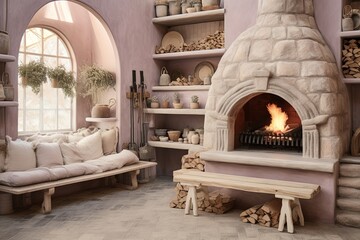 Rustic Stone Oven Baking in a Pastel Boho Chic Room