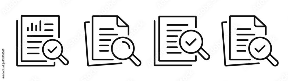 Fototapete audit document line icon set. report symbol. inspecting sign. vector
