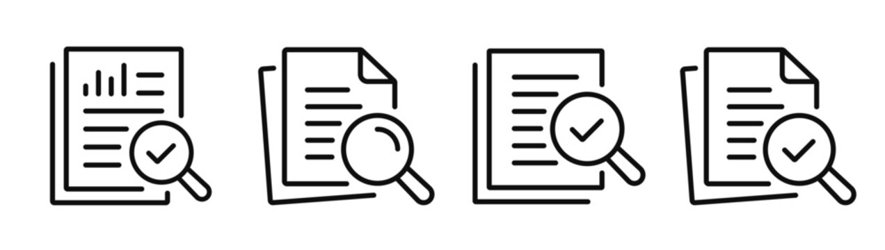 Audit document line icon set. Report symbol. Inspecting sign. Vector