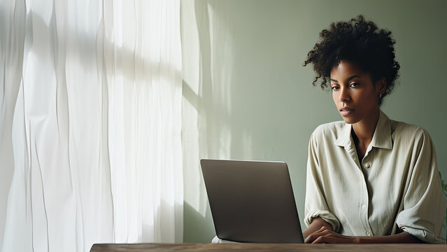 African American Woman at Desk with Laptop
