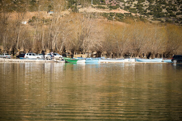 Decorated day-trip boats in Işıklı Lake in Denizli's Çivril district. Isıkli Lake is flooded with visitors during lotus time. It is also a popular lake for hunters.