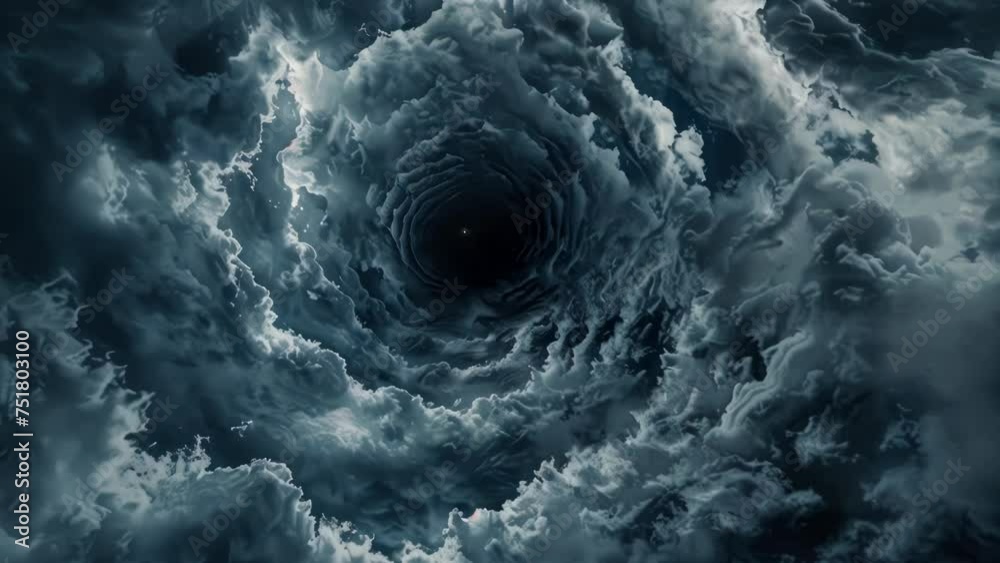 Poster a mysterious black hole in a cloudy sky. suitable for science fiction concepts.