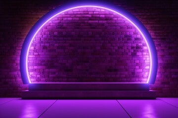 a purple light in a brick wall