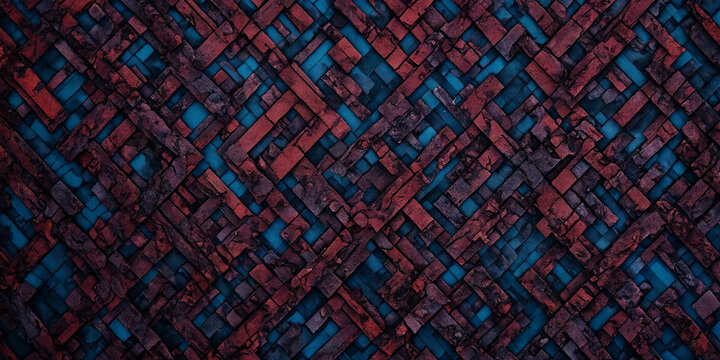 Abstrakte blaue und rote Ziegeltextur auf mosaikartigem Hintergrund