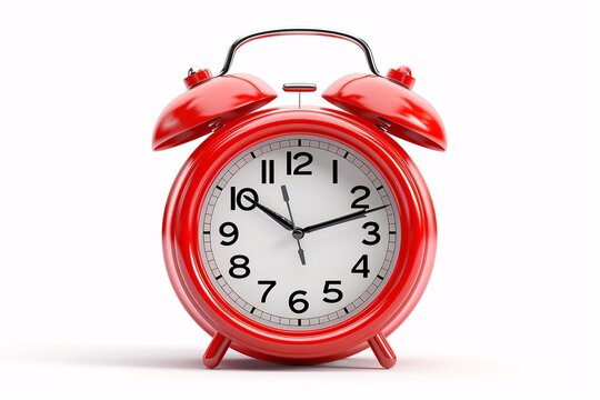 a red alarm clock with bells