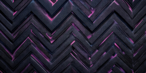 Abstraktes Zickzack-Muster mit lila Neonakzenten auf schwarzem Hintergrund