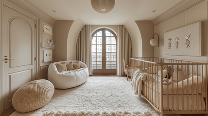 Craft a serene nursery sanctuary with gentle hues, fostering tranquility for your newborn's peaceful