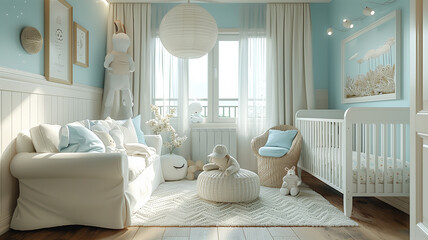Welcome your newborn to a serene haven with light-toned nursery decor, fostering tranquility - obrazy, fototapety, plakaty