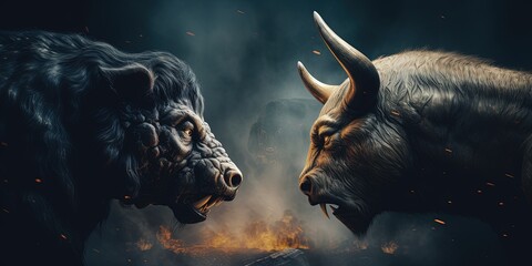 Bull and bear market face off concept - Powered by Adobe