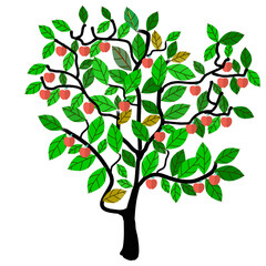 Summer Apple Tree with Ripe Red Apples in Impressive Vector Graphic