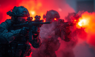 Spec ops police officers SWAT in the fire