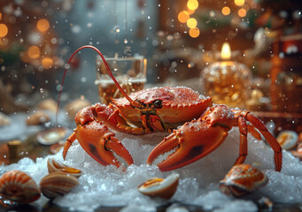 Crab on ice in restaurant