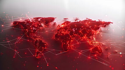 Red colored map of the world. Conception of global network connection and data sharing