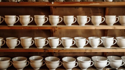 Fototapeta na wymiar Coffee cups are arranged in storage. 