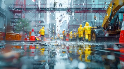 safety construction site rain - obrazy, fototapety, plakaty