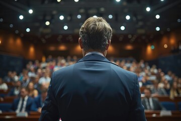 Fototapeta premium Unrecognizable businessman speaking in blurred conference room