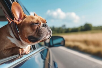 Cute purebred dog sitting in riding car