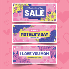 floral mother s day banners set design vector illustration