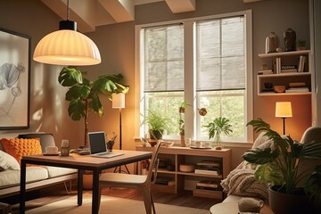 Smart Furniture, Built-In Gadgets, Auto-Adjusting Blinds, and Pendant Lights in Sun-Moving Sunny Room