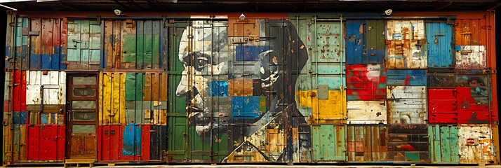 Fototapeta premium City streets, where people and cars have the form of multi colored cubes and figures, creating im