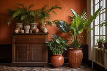 Terracotta Pot Paradise: Art Deco Haven with Lush Fern and Orchid Displays