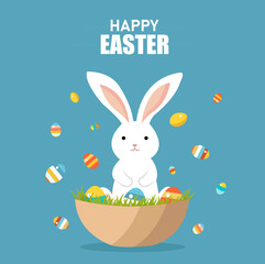 Happy Easter Card With Rabbit And Eggs
