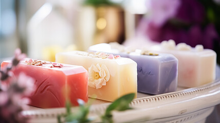 Homemade soap with floral scent - obrazy, fototapety, plakaty