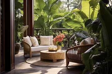Poster Lush Tropical Plant Decorations Surrounding Comfortable Lounge in Stylish Villa © Michael