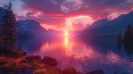 Foto auf Acrylglas sunset at St. Mary Lake, Glacier national park, MT. © Matthew