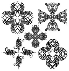 Abstract ethnic shapes in gothic style. Modern elements for typography, tattoo, poster, cover. Vector illustration